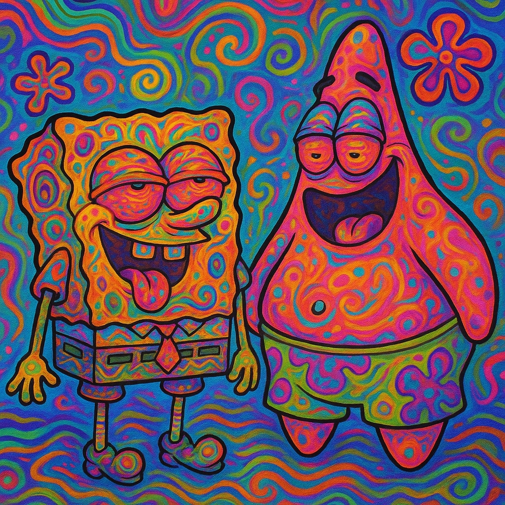 Nickelodeon Vibrant SpongeBob and Patrick Art in Neon Colors